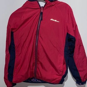 Eddie Bauer Kids Dark Pink Reversible Full Zip Fleece Hooded Jacket Size Large